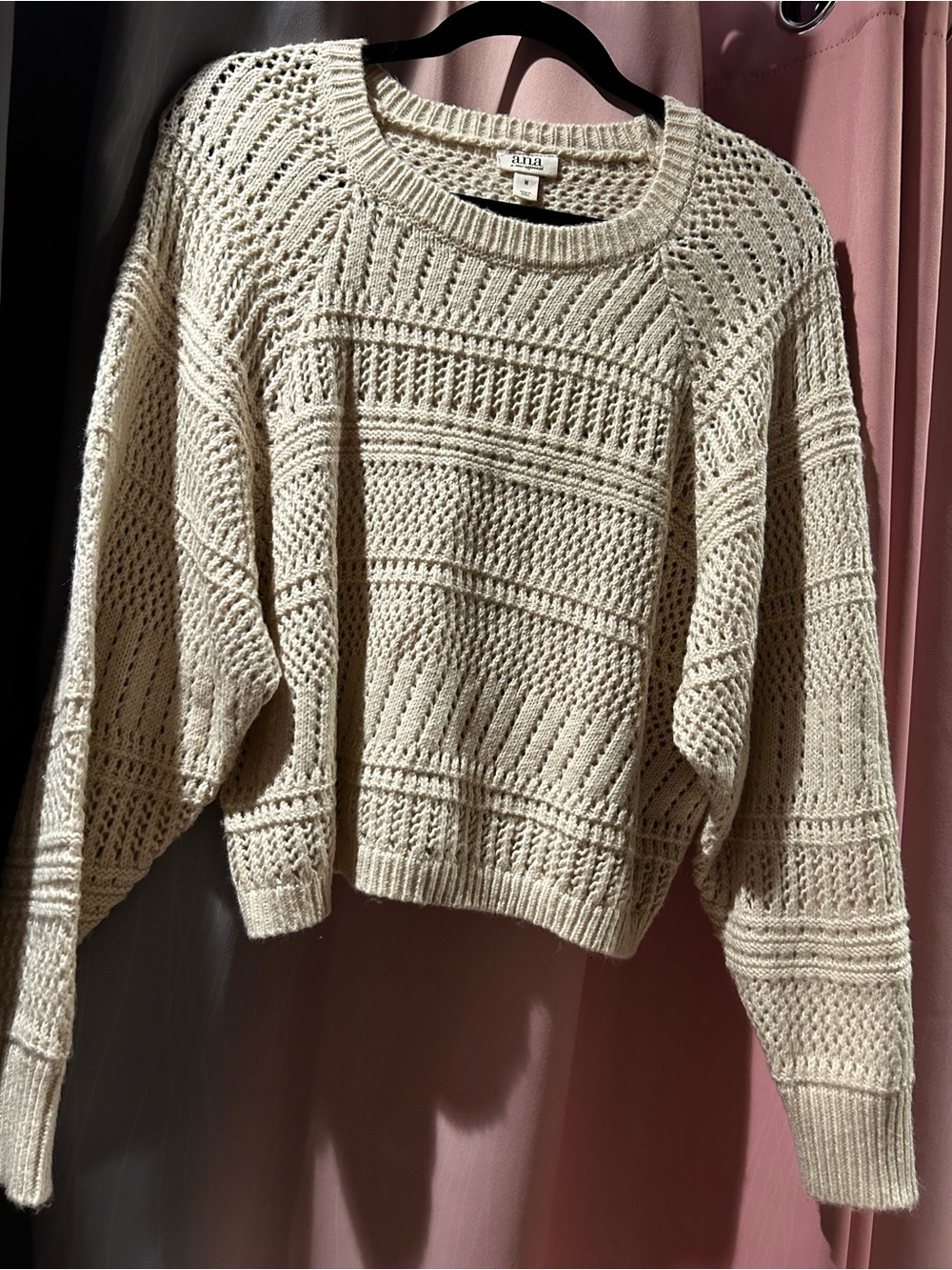 a.n.a Cream Open-Weave Crewneck Sweater